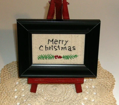 Mini costura de Natal primitiva #U-Feliz Natal-quadro com vidro-- cavalete de madeira - Imagem 1 de 2