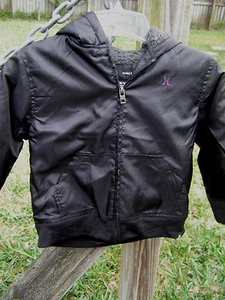Hurley black Hooded Jacket Boys sz 4 Sherpa Fleece zipper front NEW $64 - Picture 1 of 1