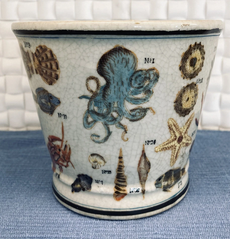 VASEBCACHEPOT Homart de porcelana pintada a mano rara playa acuática Foto 1 de 4