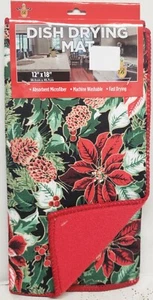 Microfiber Dish Drying Mat,12"x18"CHRISTMAS POINSETTIA FLOWERS&HOLLY BERRIES,BHD - Picture 1 of 10