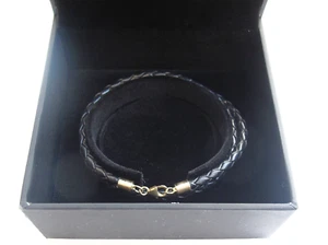 14 Karat massives Gold italienisches schwarzes geflochtenes Leder Wickelarmband - Bild 1 von 4