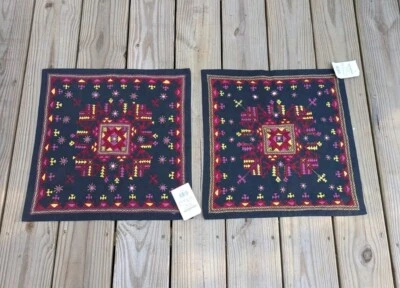 2 Vintage Embroidered Shisha Mirror Rajasthali Pillow Covers India Handicraft - Image 1 of 4