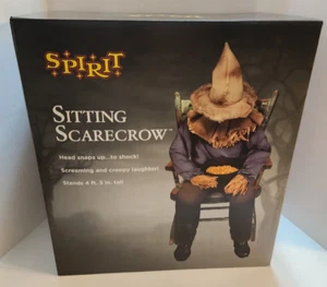 Spirit Halloween Sitting Scarecrow 4' 5" Animatronic Animated Prop Brand New - Picture 1 of 12