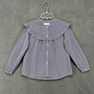 Zara Girls Top size 11 / 12Blue Striped Nautical ruffle doll blouse - Picture 1 of 18