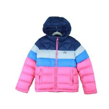 LL Bean Kids' Bean's Down Jacket Hooded Colorblock Fleece Lined Pink Blue S8