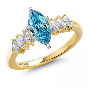 1.42 Ct VS1-VS2 IGI Certified Vivid Blue Lab Grown Diamond 14K Yellow Gold Ring - Picture 1 of 7
