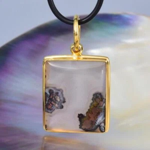Ciondolo Crisocolla Nativi Rame Cabochon & Oro Vermiglio Argento Sterling 9.73 G - Foto 1 di 15