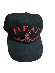 Vintage 90s Miami Heat Strapback Cap Hat Drew Pearson Black Spell Out - Picture 1 of 10