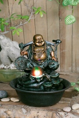 Lucky Buddha Fountain 带旋转球 RGB LED 10 英寸 H 家用桌面装饰 — 第 1/4 张图片