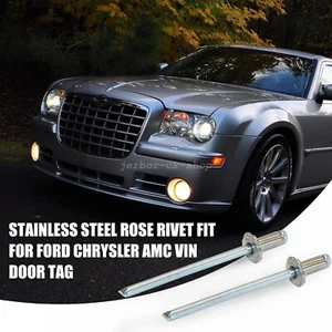 4 remaches de tablero de acero inoxidable para GM Ford Chrysler AMC VIN etiqueta de puerta con caja - Imagen 1 de 5