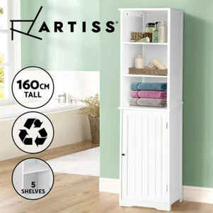 FREE SHIPPING Artiss Cabinet Storage 160cm White Tallboy Toilet Laundry Cupboard - Picture 1 of 4