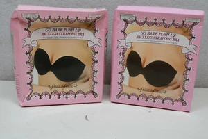 2x Pack Lot Go Bare Push Up Sticky Stick On Backless Strapless Bra Black A Cup - Picture 1 of 2
