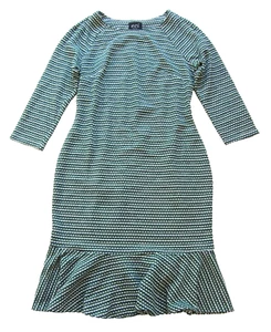 Eci New York Green Grey Tweed Polka Dot 3/4 Sleeve Smock Dress Medium - Picture 1 of 7