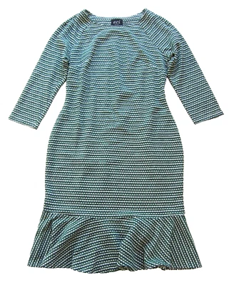 Vestido Eci New York verde cinza tweed bolinhas manga 3/4 médio - Imagem 1 de 4