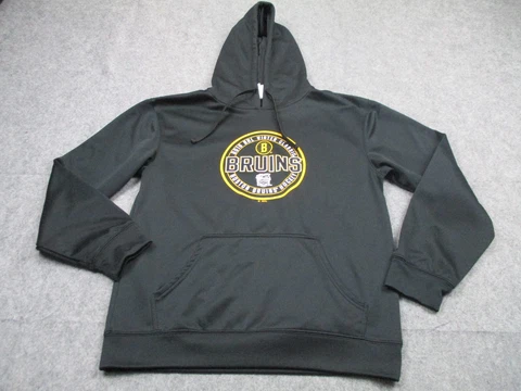 Boston Bruins Hoodie Mens Medium Black Pullover Sweatshirt Hockey NHL Cover