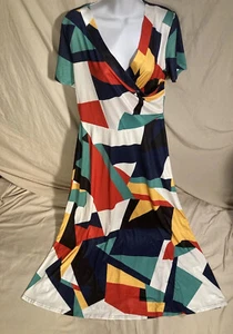 Locryz Multi-Colored Modern Women LARGE Maxi Dress ShortSleeve Geometric Pattern - Picture 1 of 21