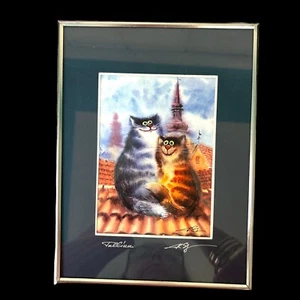 Crazy Eyed Cats Artwork Framed Signed "Talliuu" RSJ 4"x6" - Picture 1 of 4