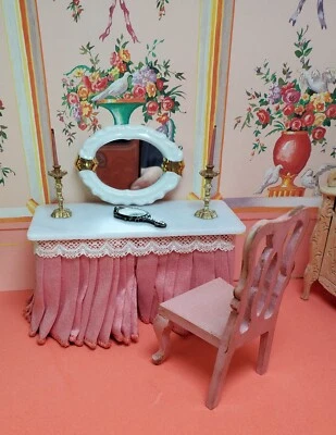 Miniature Dollhouse Furniture Vanity Dressing table marble top 1 in scale  - Image 1 of 4