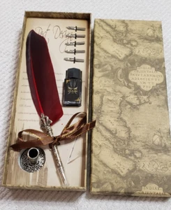 Antique Feather Pen and Ink Set - 11.4" Red Feather Quill Pen and Ink Set with S - Picture 1 of 1