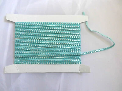 Turquoise blue velvet ribbon with sequins 7mm edging trim sewing cardmaking tape - Image 1 of 3