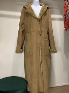 VTG Suede Shearling Sherpa Women’s Long Coat SZ L Warm & Heavy RARE Penny Lane - Picture 1 of 7