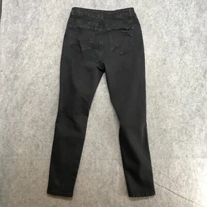 Enjean Denim Co. Jeans Juniors Sz 5 Black Destroyed Button Fly High Rise Skinny - Picture 1 of 12