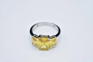 925 Sterling Silver CZ Yellow Rhinestone Crystal Ring 10 Sparkling Shiny Bin1 - Picture 1 of 12