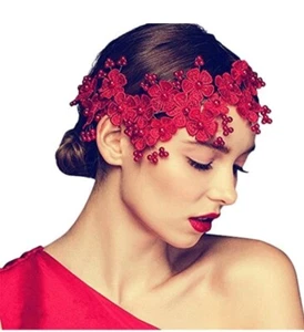 Bridal Wedding Bridesmaid Hairpin Red Flower Hair Clip Comb - Picture 1 of 7