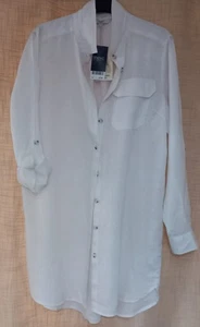 White Linen shirt Longline  UK 14 NWT Lightweight Full or 3/4 sleeve M&S  - Picture 1 of 3