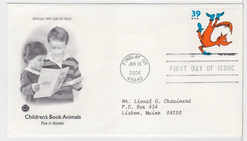 TurtlesTradingPost- Fox in Sox- Children's Book Animals- 2006 #3989 Artcraft FDC - Image 1 of 1