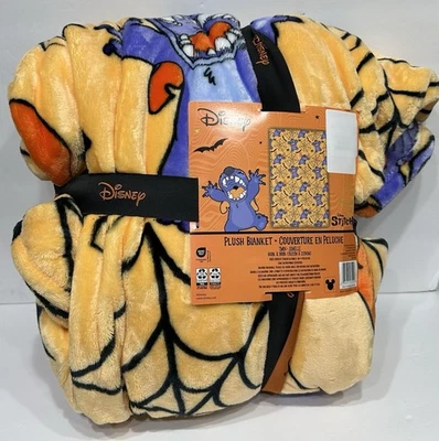 Disney Stitch Halloween Orange Bats & Spiderwebs 60" X 90" Twin Blanket, NEW - Image 1 of 4