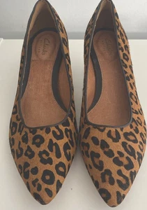 Clarke’s leopard print leather Suede Court Shoes Size 5 D mid 5cm heel VGC - Picture 1 of 10