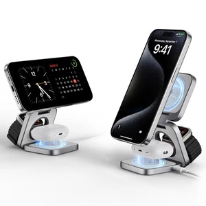 3 in 1 Wireless Charger, Foldable Charging Station 15W Fast Mag-Safe Charger ... - Picture 1 of 7