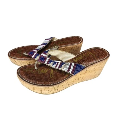 Sandalias Sam Edelman Rosa Corcho Plataforma Cuña Tanga Cuentas Boho Tribal  Foto 1 de 4