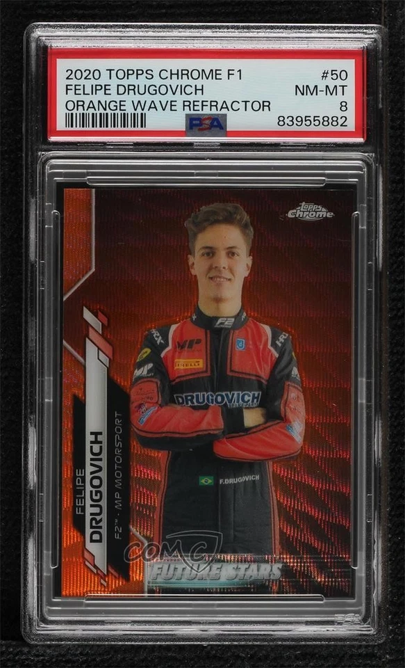 2020 Topps Chrome Formula 1 Orange Wave Refractor /25 Felipe Drugovich #50 PSA 8 - Image 1 of 2