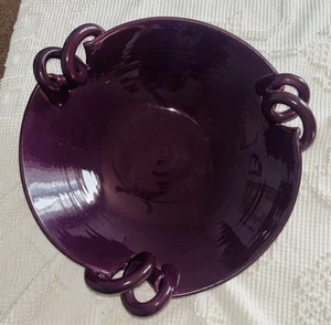 Tutto Mio Made In Italy Large Pottery Bowl W/3 Handles Purple Burgundy 14.5” VTG - Picture 1 of 7