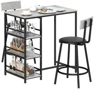HOMCOM 3 Piece Breakfast Bar Table Set with Storage Shelves, Light Grey - Picture 1 of 11