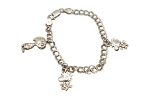 Vintage Italy .925 Sterling Silver Peanuts Charm Bracelet Snoopy Woodstock 10.2g - Picture 1 of 10