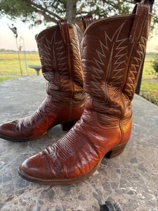 Mens Vintage Tony Lama Black Label Brown Smooth Ostrich Cowboy Boots 10.5 D - Picture 1 of 7