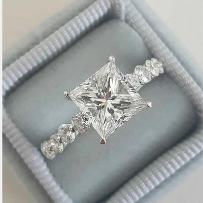 3.8 CTW Princess Cut E VVS2 CVD Lab Grown Diamond Engagement Ring 14k White Gold - Image 1 of 4
