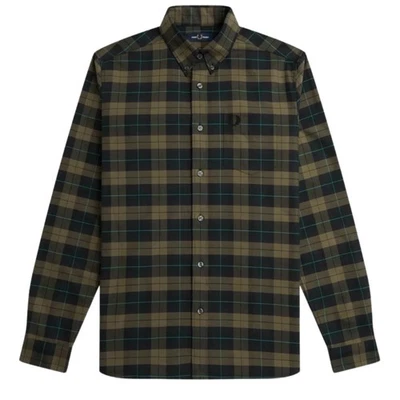 Fred Perry Long Sleeve Night Green Tartan Shirt - Imagen 1 de 2