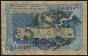 Germany 5 Mark 1904 Vintage Old Paper Money Dragon Banknote Currency Pick 8a VF - Picture 1 of 2