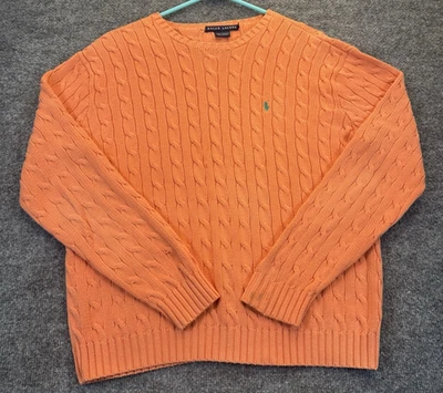 Polo Ralph Lauren Sport Women’s Size L Orange Cable Knit Sweater Blue Pony Logo - Image 1 of 4