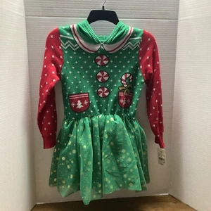 Mädchen grün & rot Strick Weihnachten Elfe Hoodie Pullover Kleid Größe Small - Bild 1 von 20