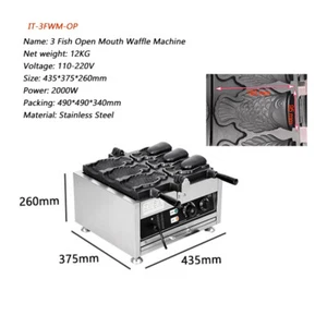 3 Fish Open Mould Waffle Maker Ice Cream Taiyaki Machine with Timer Temperature - Picture 1 of 4