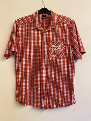 Bench Red, White & Grey Check Cotton Shirt Short Sleeve - Size Large - NEW! - Image 1 of 4