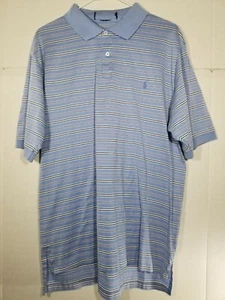Ralph Lauren Classic Fit Mesh Polo Shirt Blue Striped Mens Large - Picture 1 of 5
