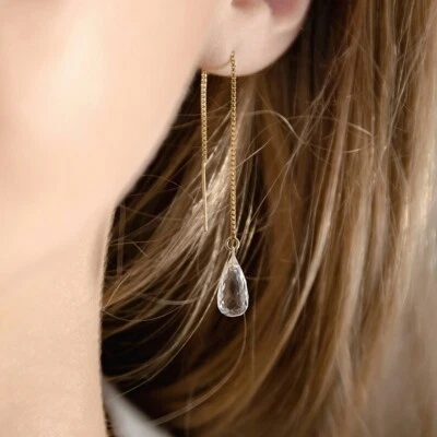 Natürliche Kristall Quarz Tropfenform Edelstein Perlen Handarbeit Einfädler O... - Bild 1 von 4