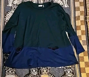 Logo Lori Goldstein Tunic Top Womens 2x Colir Block Green & Navy Blue - Picture 1 of 4