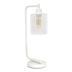 Ld1036wht Bronson Antique Style Industrial Iron Lantern Desk Bedside Glass Shade - Picture 1 of 6